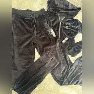 Playboy Black Soft Bling Velour Track Pants & Hoodie Set Sz: S